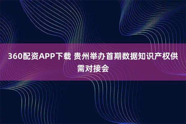 360配资APP下载 贵州举办首期数据知识产权供需对接会