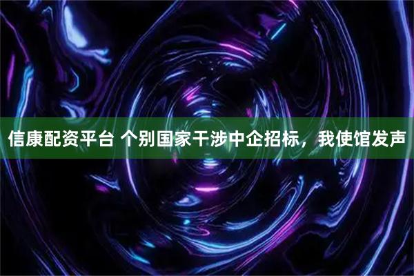 信康配资平台 个别国家干涉中企招标，我使馆发声